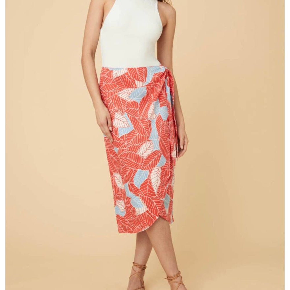 UNTUCKit wrap skirt maxi Womens Wilma Orange Print palm leaves tropical SZ XL